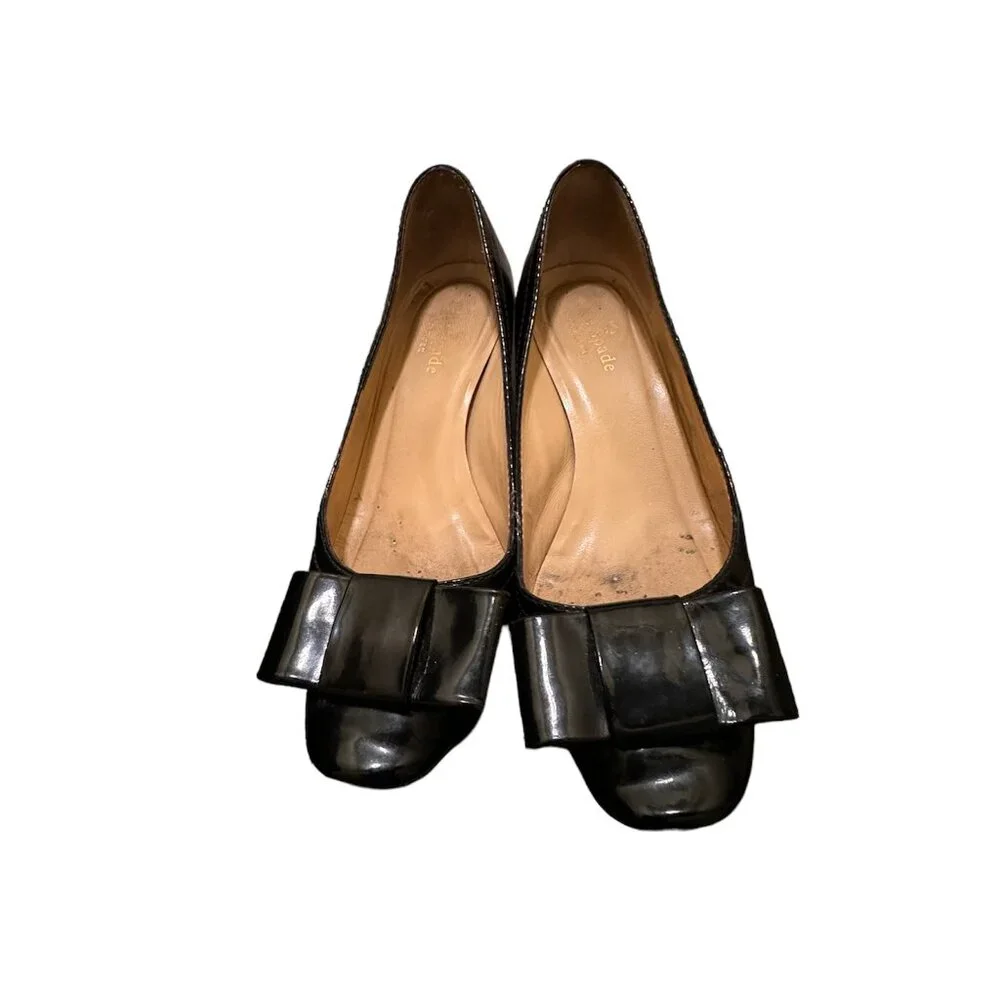 Kate Spade dijon bow black patent leather heeled shoes size 6.5